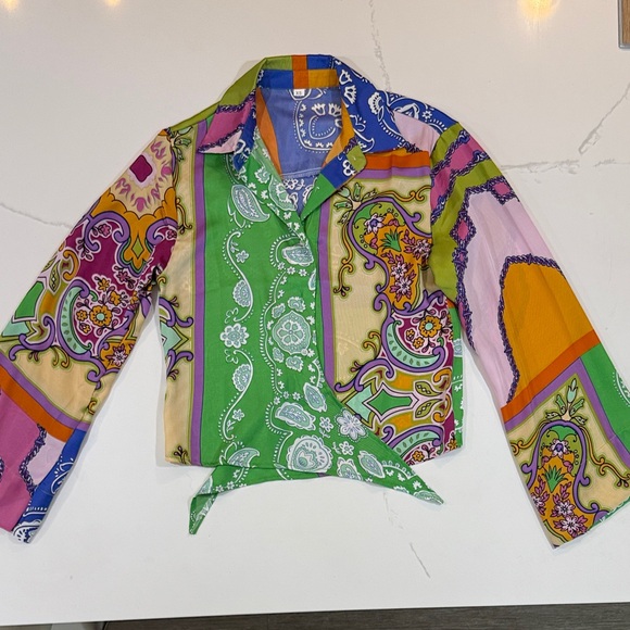 SHEIN Tops - Colorful Patchwork Button-Up Shirt